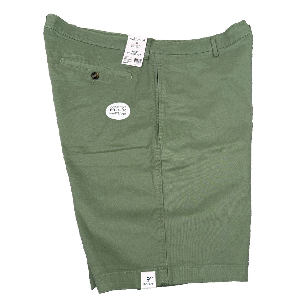 Saddlebred Shorts Mens 38 Farmer Sage Green 9" Chino Comfort Flex Flat Front NWT